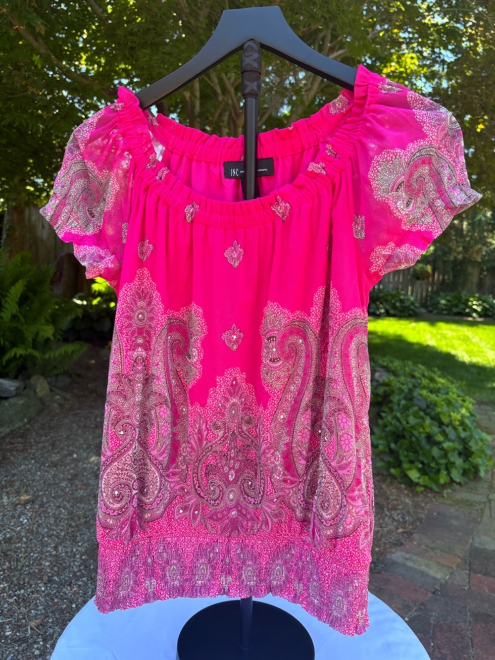 INC International Concepts Bright Pink Paisley Off-Shoulder Top Women’s S
